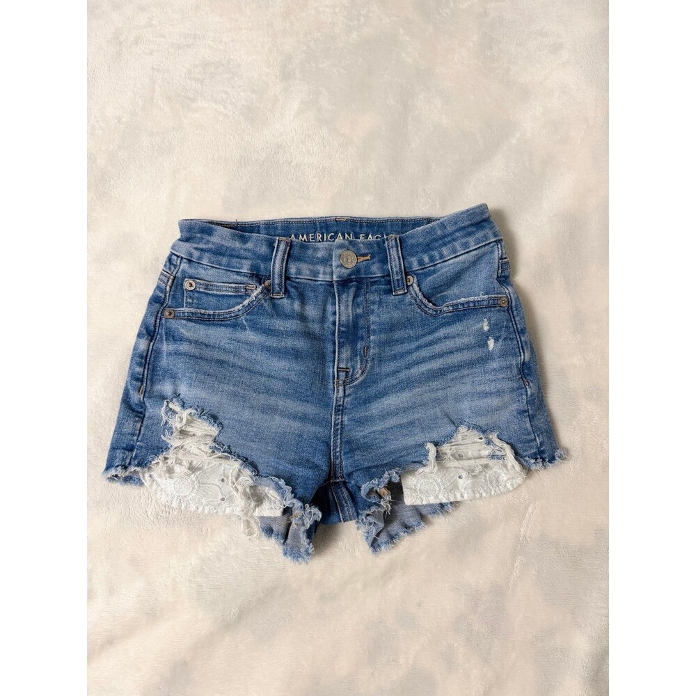 American Eagle Distressed Denim Shorts with Lace Trim